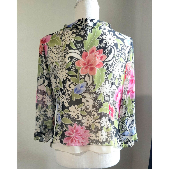 SILKLAND Floral Silk Shear Lined Top With Sequins and Beads Sz PL Petite - Picture 9 of 11